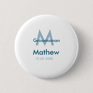 Navy blue groomsman name letter date masculine per 2 inch round button