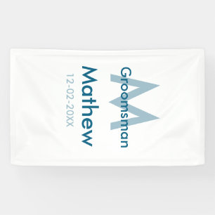 Navy blue groomsman name letter date masculine per banner