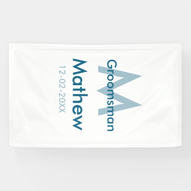 Navy blue groomsman name letter date masculine per banner (Horizontal)