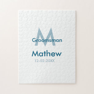 Navy blue groomsman name letter date masculine per jigsaw puzzle