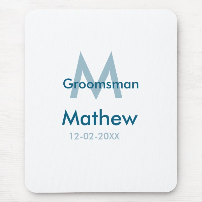 Navy blue groomsman name letter date masculine per mouse pad (Front)
