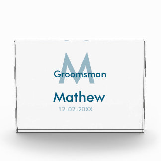 Navy blue groomsman name letter date masculine per photo block
