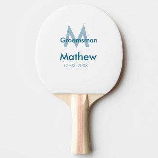 Navy blue groomsman name letter date masculine per ping pong paddle