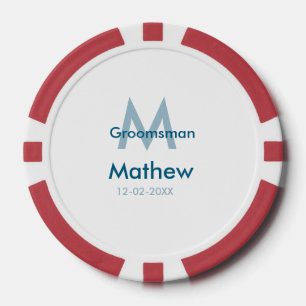 Navy blue groomsman name letter date masculine per poker chips