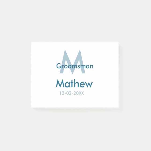 Navy blue groomsman name letter date masculine per post-it notes (Front)