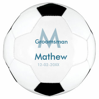 Navy blue groomsman name letter date masculine per soccer ball