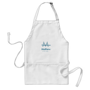 Navy blue groomsman name letter date masculine per standard apron