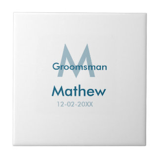Navy blue groomsman name letter date masculine per tile