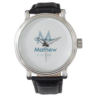Navy blue groomsman name letter date masculine per watch