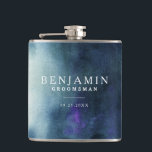 Navy Blue Groomsman Wedding Hip Flask<br><div class="desc">Elegant personalized flask to gift your bridal party. It's a beautiful abstract watercolor painting in navy blue ombre with custom name and date. A great gift for your groomsman that they can use not only on your wedding day but for daily use!</div>