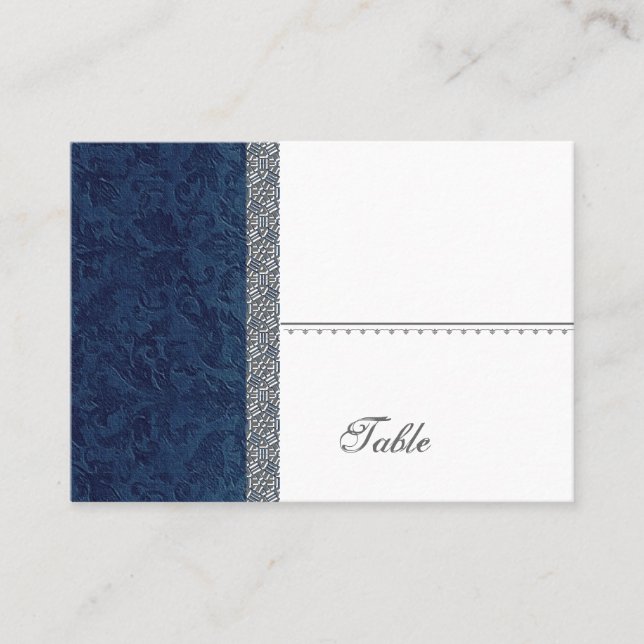 Navy Blue Grunge Damask Place Card - Wedding Party (Front)