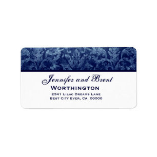 Navy Blue Grunge Damask Wedding Label