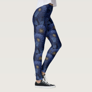 Navy Blue Gym Wear Dahlias Petal Christmas Gifts Leggings