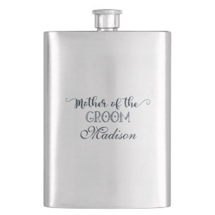 Navy Blue Hand Lettered Fun Mother of the Groom Hip Flask