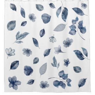 Navy Blue Hand Painted Watercolour Leaves Flowers