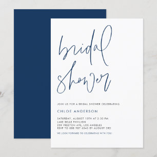 Navy Blue Handwritten Script Bridal Shower Invitation