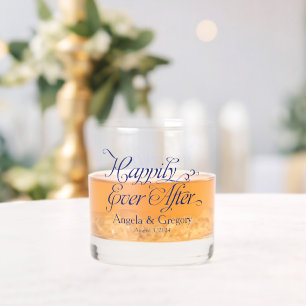Navy Blue Happily Ever After Wedding Whiskey Glass