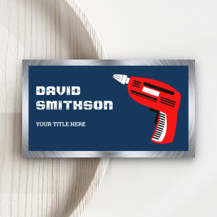Navy Blue Hardware Power Tool Red Drill Machine Business Card