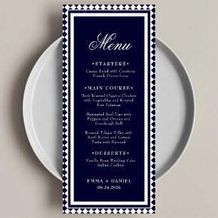 Navy Blue Harlequin Border Elegant Wedding Menu