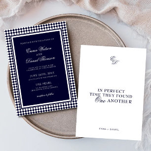 Navy Blue Harlequin Border Romantic Quote Wedding Invitation