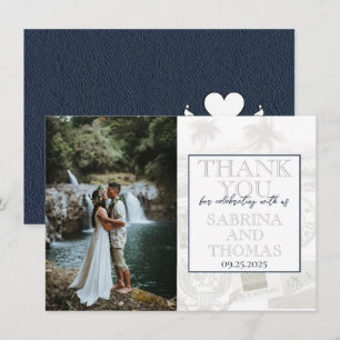 Navy Blue Hawaii Wedding Photo Thank You
