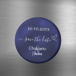 Navy blue heart wedding Save the Date Magnet<br><div class="desc">A Save the Date magnet for your wedding. A navy blue background,  white text. The blue colour is uneven. Decorated with a small heart. Personalize and add your names and wedding date.</div>