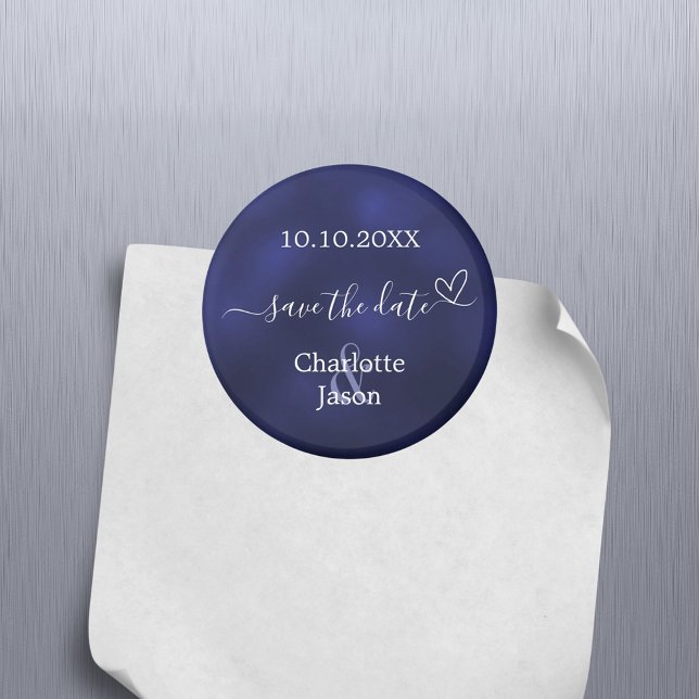 Navy blue heart wedding Save the Date magnet (Creator Uploaded)