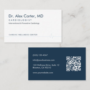 Navy Blue Heartbeat EKG Cardiologist Doctor Business Card