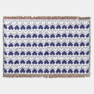Navy Blue Hearts - Cute Geometric Love Pattern Throw Blanket