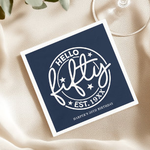 Navy Blue Hello Fifty 50th Birthday Napkin