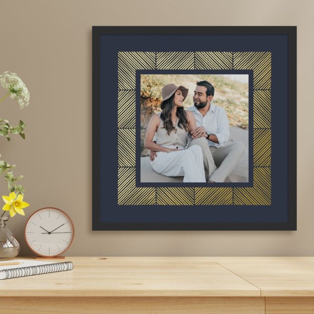 Navy Blue Herringbone Custom Photo Foil Art Print (Creator Uploaded)