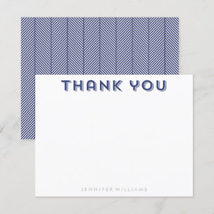 Navy Blue Herringbone Pattern Thank You Cards