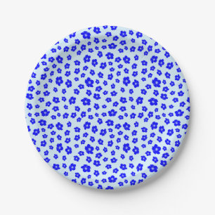 Navy Blue Hibiscus Floral Paper Plate