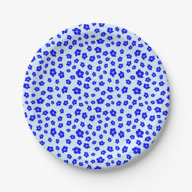 Navy Blue Hibiscus Floral Paper Plate (Front)