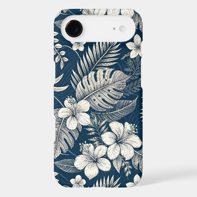 Navy Blue Hibiscus Monstera Tropical Botanical (Back)