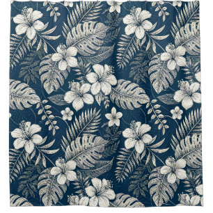 Navy Blue Hibiscus Monstera Tropical Botanical