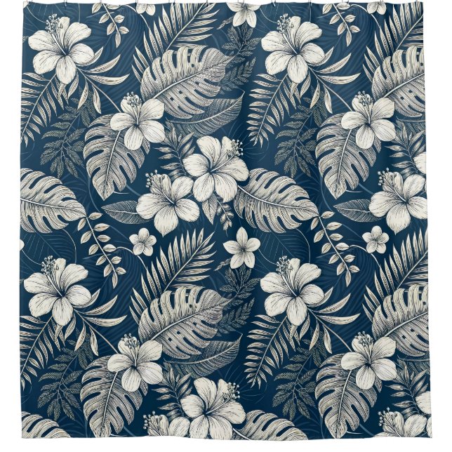Navy Blue Hibiscus Monstera Tropical Botanical (Front)