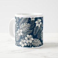 Navy Blue Hibiscus Monstera Tropical Botanical