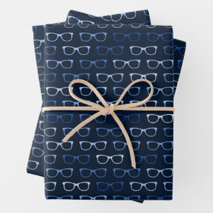 Navy Blue Hipster Glasses Pattern Nerd Wrapping Paper Sheet