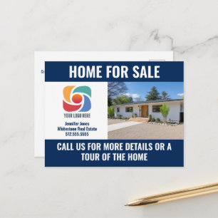 Navy Blue Home for Sale Real Estate Company Logo Postcard