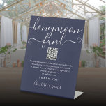 Navy Blue Honeymoon Fund QR Code Pedestal Sign<br><div class="desc">An elegant navy blue honeymoon fund sign,  personalized with your special message,  names and wishing well QR code. Designed by Thisisnotme©</div>