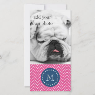 Navy Blue, Hot Pink Chevron Pattern, Your Monogram
