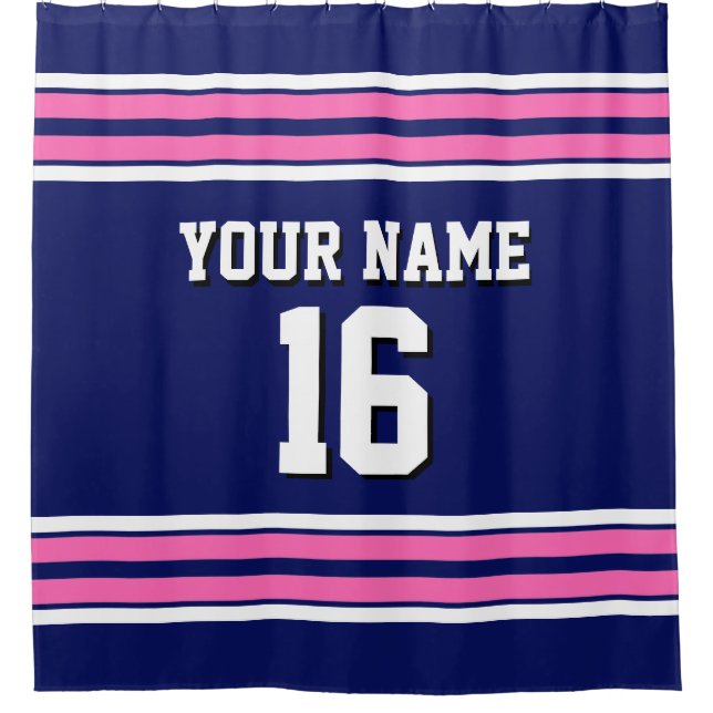 Navy Blue Hot Pink White Stripes Sports Jersey (Front)
