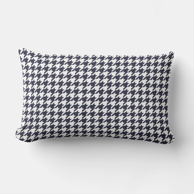 Navy Blue Houndstooth Lumbar Pillow (Front)