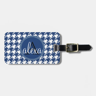 Navy Blue Houndstooth Monogram Luggage Tag