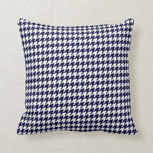 Navy Blue Houndstooth Pattern Throw Pillow