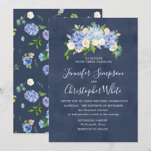 Navy Blue Hydrangea Wedding Invitation Cards