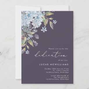 Navy Blue Hydrangeas Baby Dedication Invitation