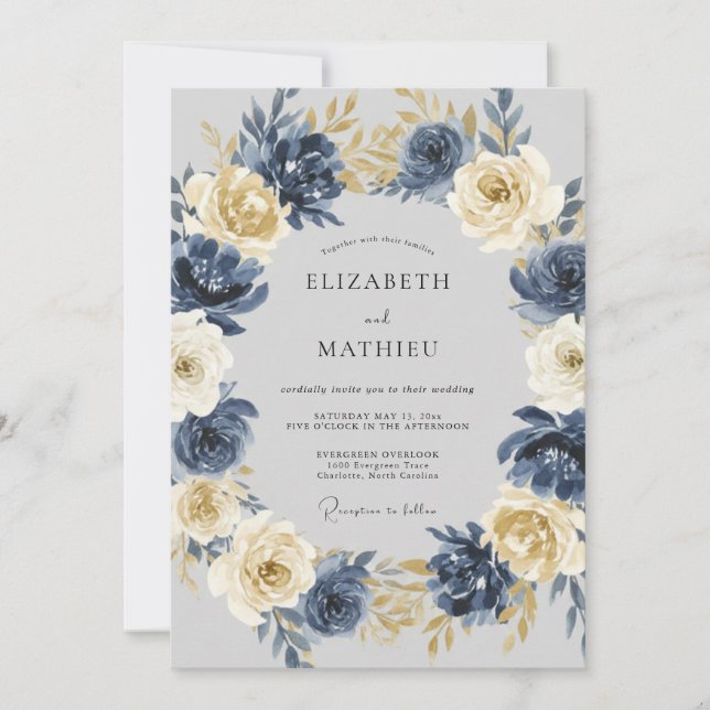 Navy Blue Illustrious Winter Wedding Invitation (Front)