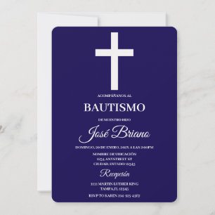 Navy blue in Spanish Baptism Invitation